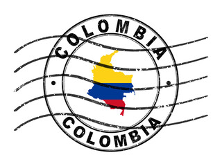Map of Colombia, Postal Passport Stamp, Travel Stamp
