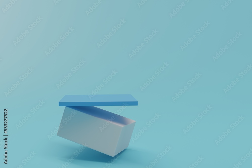 Poster 3d render mock up podium for product presentation, blue background blue pastel. stand in cloud produ