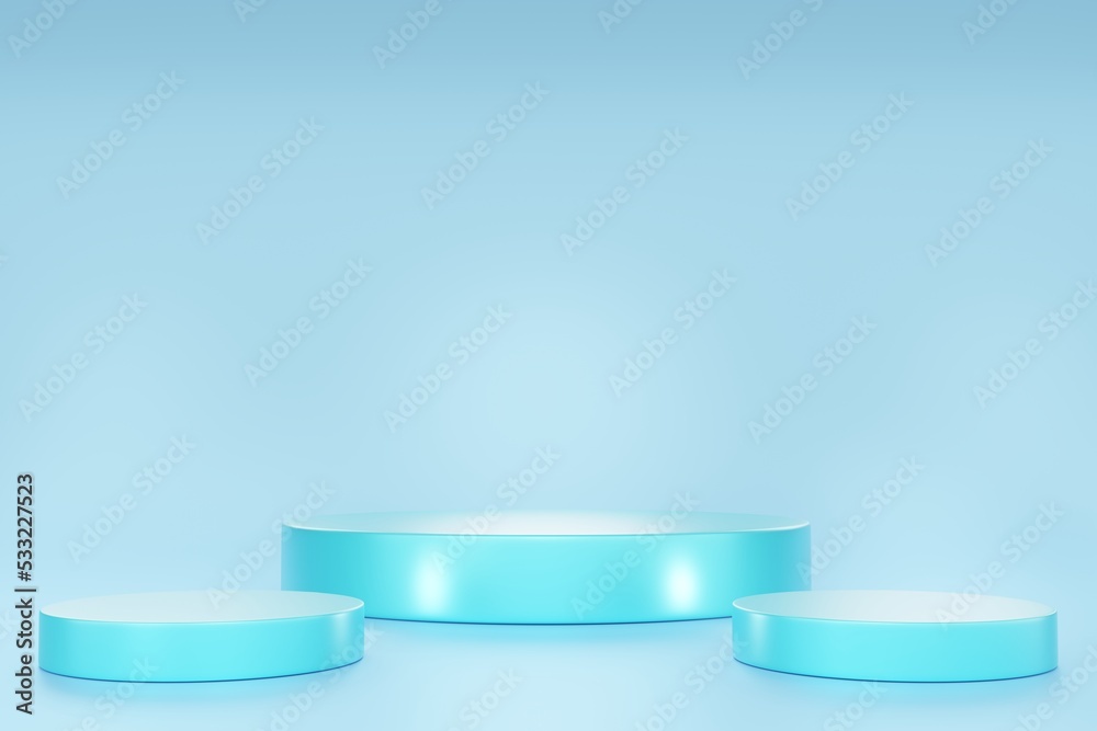 Poster 3d render mock up podium for product presentation, blue background blue pastel. stand in cloud produ