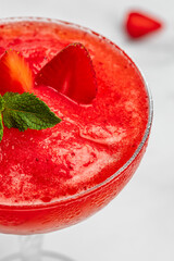 strawberry frose cocktail with pink wine Frose Slushy Smoothy Alcoholic Beverage. Boozy Frozen Rose Frose