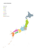 Vector map of administrative regions in Japan - obrazy, fototapety, plakaty