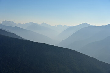 Mountains of Olympic National Park, Washington viewed from Hurricane Ridge Visitor Center on sunny autumn afternoon..