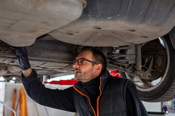  car mechanic repairs a car in a professional workshop