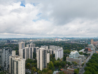 Fototapeta na wymiar Down Town Toronto buildings and sky line by Bloor street cloudy day 