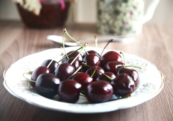 sweet red cherries in a bowl berries
