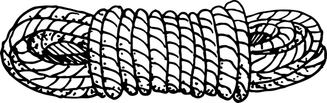 Hand drawn rope coil. Equipment for hiking and active leisure. Outline doodle illustration