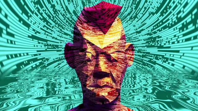 Low poly head against digital background