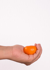 hand holding and mandarin orange 