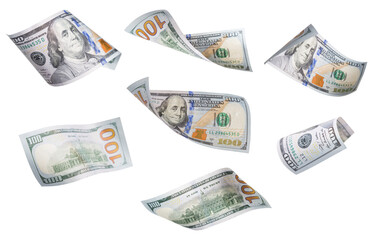 Transparent PNG Set of Falling or Floating $100 Bills. - Powered by Adobe