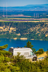 Camping car at lake Sainte Croix in Verdon Gorge, France