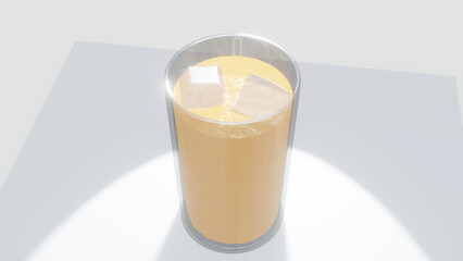 glass of carrot juice with ice.