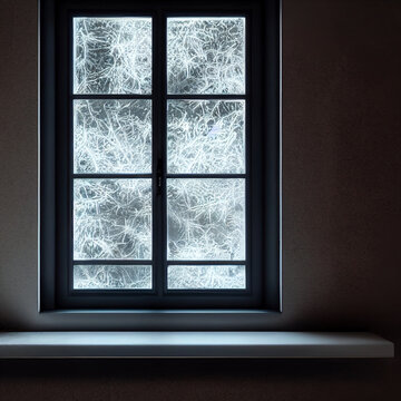 Photorealistic image of a window on a cold winter morning. High quality illustration