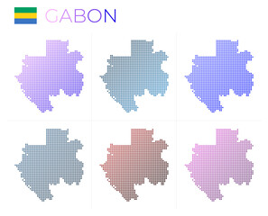 Gabon dotted map set. Map of Gabon in dotted style. Borders of the country filled with beautiful smooth gradient circles. Amazing vector illustration.