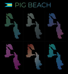 Pig Beach dotted map set. Map of Pig Beach in dotted style. Borders of the island filled with beautiful smooth gradient circles. Neat vector illustration.
