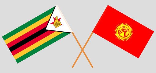 Crossed flags of Zimbabwe and Kyrgyzstan. Official colors. Correct proportion