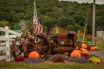 Antique tractor decorated for fall festival