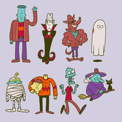Halloween monster character set 