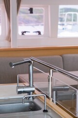 Sailing Catamaran Interior showing the tap/sink