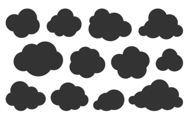 Fotobehang Clouds black silhouette icon set. Glyph vector symbol of weather, database, cloud storage or network. Graphic design template for web interface. Overcast, cleen cloudy sky element flat sign collection © VasiliyArt