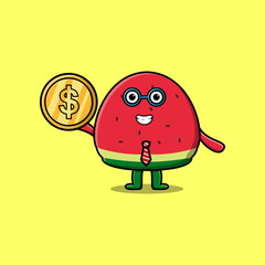 Watermelon successful businessman holding gold coin cartoon vector image 