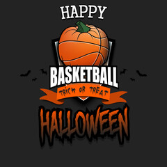 Fototapeta premium Happy Halloween. Basketball ball as pumpkin