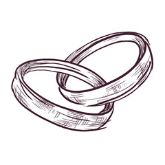 Wedding rings in Provence style. Wedding accessory of the bride and groom, monochrome, line art
