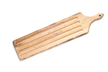kitchen wooden cutting board isolated on white background. space for text.