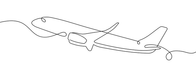 Plane continuous line vector illustration. One line simple plane illustration. Modern design. © artisttop