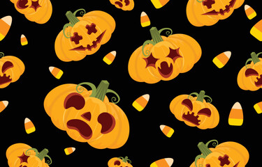 Seamless pattern background of pumpkin and devil face spooky on  Halloween night.Festival in autumn Ideas ,vector illustration, for wallpaper,fabric,wrapping paper