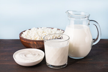 Dairy product on wooden table