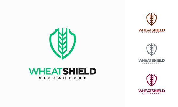 wheat shield logo designs concept vector, Grain logo template symbol