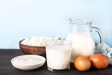 Dairy product on wooden table