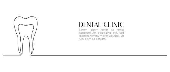 One continuous line drawing of human tooth. Oral hygiene and health concept for stomatology care and dental clinic logo in simple linear style. Editable stroke. Doodle vector illustration