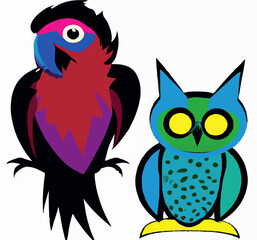 Parrot and owl illustration