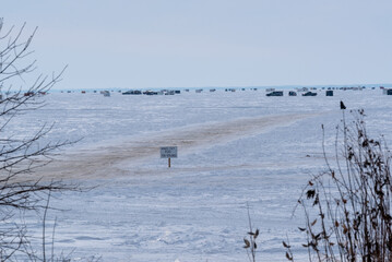 Sturgeon Spearing Shanties And Activity On Lake Winnebago, Wisconsin