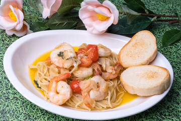 Aglio Olio Pasta and Baguette