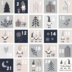 NOLIDAY GNOMES Advent Calendar isolated Vector illustration
