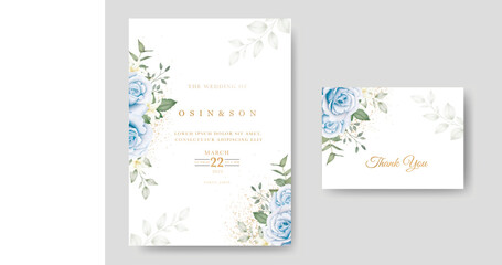 Fototapeta na wymiar Navy Blue Floral Wedding Invitation Card 
