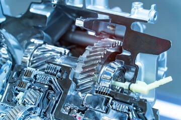Metallic background of car automotive transmission gearbox