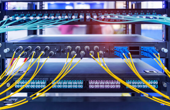 Optic Cable Connected To Patch Panel