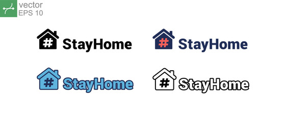 I stay at home. Coronavirus outbreak precaution. Warning advice in pandemic quarantine. Stay at home slogan with house and hastag inside icon. Vector illustration. Design on white background. EPS10.