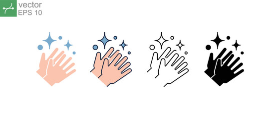 Fototapeta premium Clean hands after washing hands. Please keep your hands clean and free from bacteria or virus. Clean shiny hands, care and hygiene for hand icon.Vector illustration. Design on white background. EPS10.