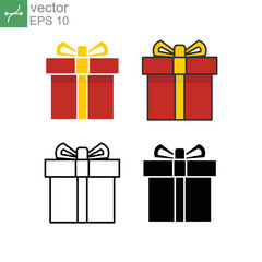 Gift box package concept for birthday, wedding, graduation, anniversary presents and other special celebration party. Gift box with ribbon icon. Vector illustration. Design on white background. EPS 10