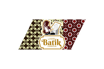 Indonesian Holiday Batik Day Illustration.Translation: October 02, Happy National Batik day. Suitable for greeting card, poster and banner