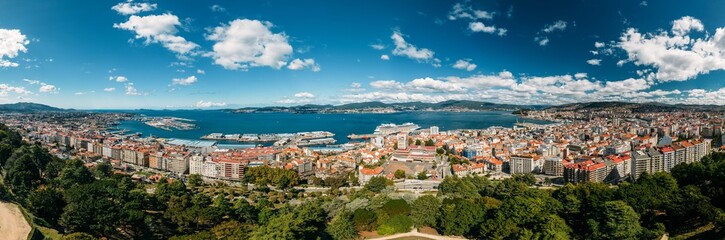 Fototapeta na wymiar High perspective panorama of Vigo, Spain on a sunny day