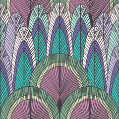 Color Rendition Peacock Line Feather Seamless Design Pattern