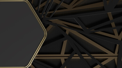 3D render wallpaper abstract hexagon Black for logo, gold style, wallpaper