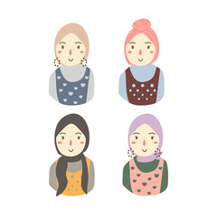 Vector set drawing of muslim woman with hijab