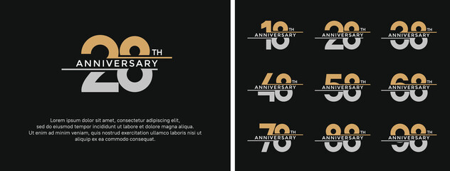 set of anniversary logo golden and silver color on black background for celebration moment