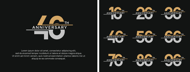 set of anniversary logo golden and silver color on black background for celebration moment